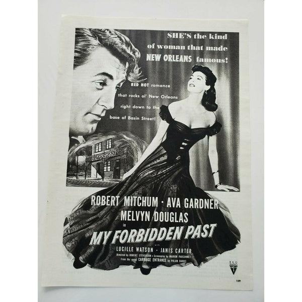 RKO 1951 Movie My Forbidden Past Ava Gardner Mitchum Vintage Magazine Print Ad