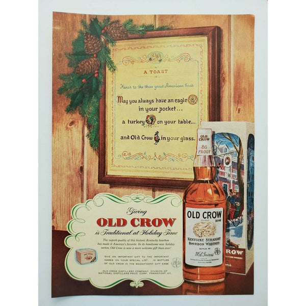 Old Crow 1956 Kentucky Straight Bourbon Whiskey Gifts Vintage Magazine Print Ad