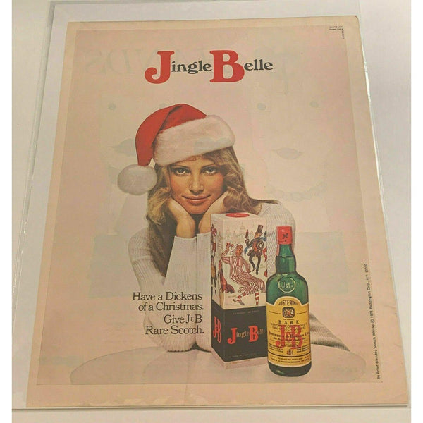 1971 J&B Scotch Whisky Christmas Jingle Belle Santa Hat Vtg Magazine Print Ad