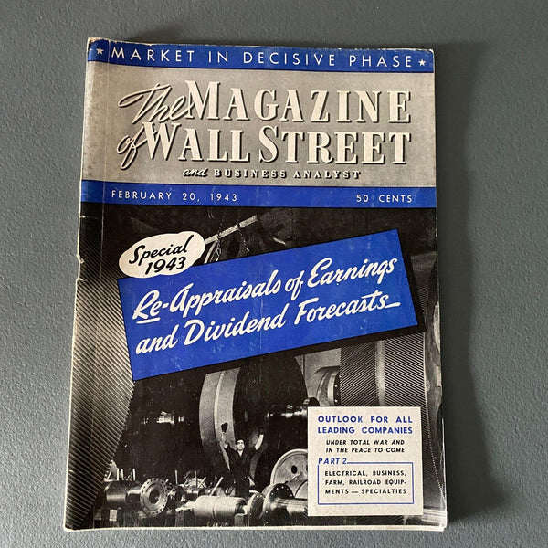 Magazine of Wall Street and Business Analyst February 20 1943 WW2 WWII stock market movie prop