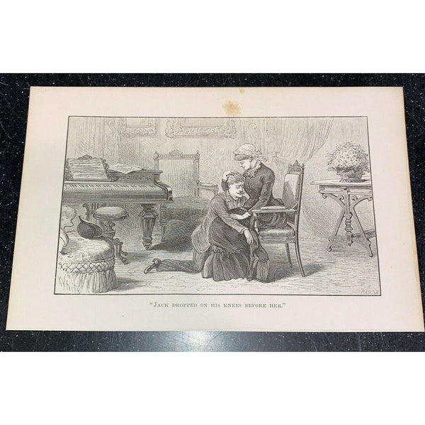 Man Kneeling Head on Woman's Lap Piano Vintage Print 1885 Karst White