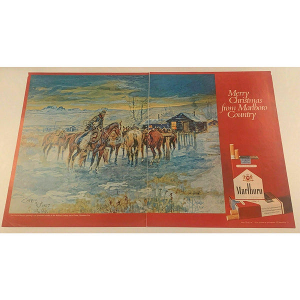 1971 Marlboro Cigarette Charles Russell Cowboys Christmas Vtg Magazine Print Ad