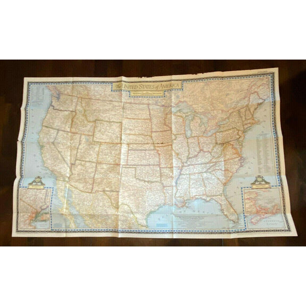United States of America Map Vintage 1951 National Geographic Society 26x41