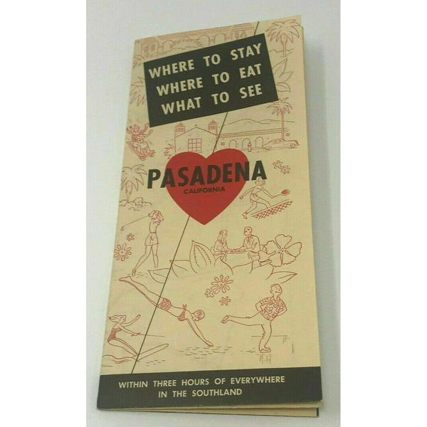 Pasadena California Brochure and Map Booklet Vintage Where to Stay