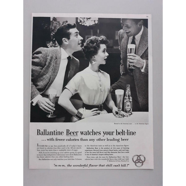 1954 Ballantine Beer Low Calorie Alcohol Beverage Party Vtg Magazine Print Ad