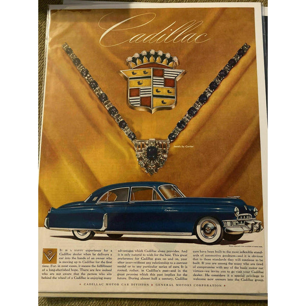 1949 Cadillac Blue Cartier General Motors Vintage Magazine Print Ad