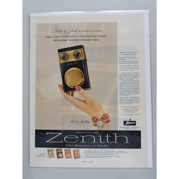 1957 Zenith Transistor Radios Royal 500 Music Bracelet Vintage Magazine Print Ad