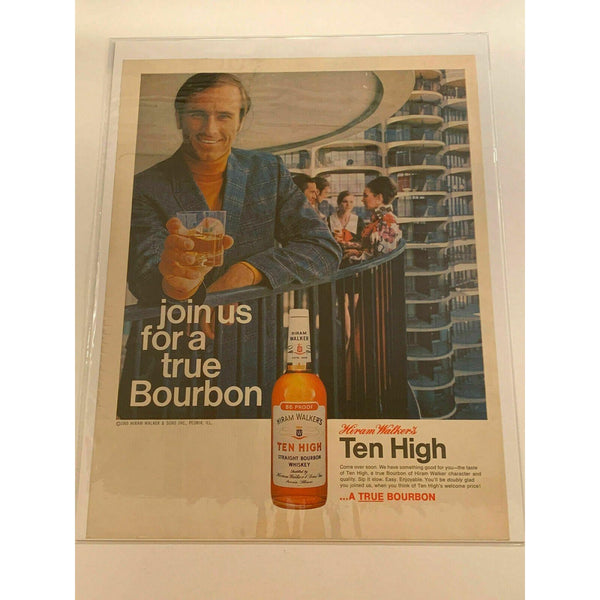 1970 Hiram Walker's Ten High Bourbon Whiskey Marina City Vtg Magazine Print Ad