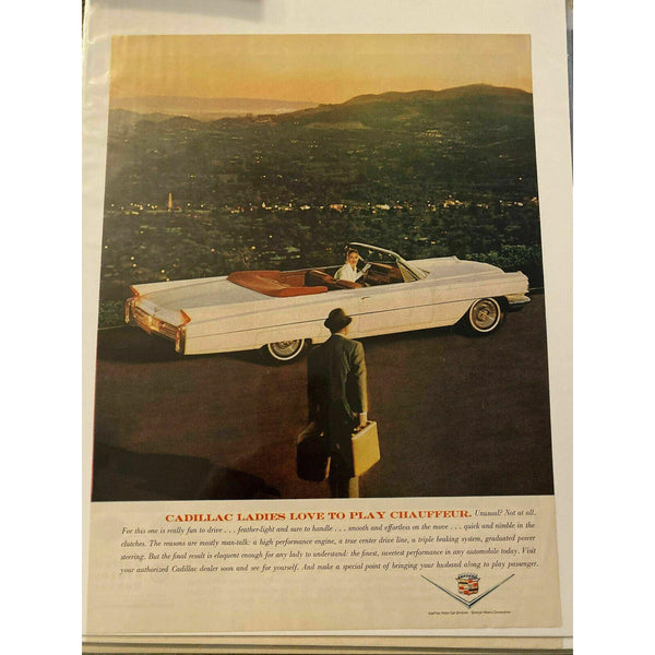 1963 Cadillac White Woman Driving General Motors Vintage Magazine Print Ad