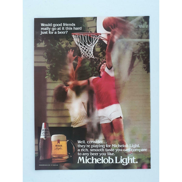 1982 Michelob Light Beer Alcohol Basketball Game Drinks Vtg Magazine Print Ad